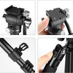 Camera Tripod, 64.5" Foldable Travel Outdoor DSLR for Video Recording Photos Vlogging Tripod with 360° Fluid Drag Head Load Capacity 11lbs, for Video Recording Photos Vlogging