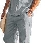 COOFANDY Men's 2 Pieces Cotton Linen Set Henley Shirt Long Sleeve and Casual Beach Pants Summer Yoga Outfits