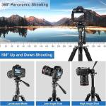 Camera Tripod, 64.5" Foldable Travel Outdoor DSLR for Video Recording Photos Vlogging Tripod with 360° Fluid Drag Head Load Capacity 11lbs, for Video Recording Photos Vlogging