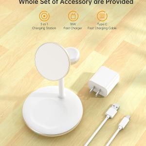 3 in 1 Wireless Charging Station for Apple Devices, Standard 15W Fast Wireless QC3.0 Adapter for iPhone 14 13 12 Pro Max/Plus/Pro/Mini,iWatch Ultra/8/7/SE/6/5/4/3/2,AirPods